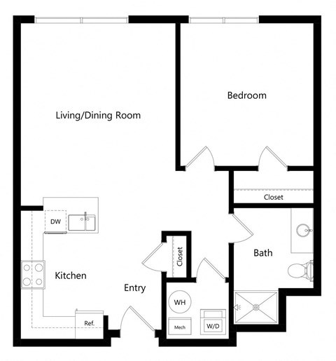 the one-bedroom Dallas floor plan at Midtown Crossing Apartments in Omaha, NE